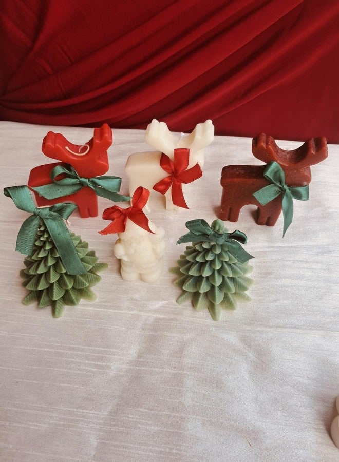 Astrid Christmas Tree Candle (Two Pieces) in Green Colour| Christmas Candle | 9.2cm *8.4 cm* 8.3 cm, Hand Poured | Decorative Scented Candle | 100% Soy Wax| Festive Gifting | (Floral) - Image 4