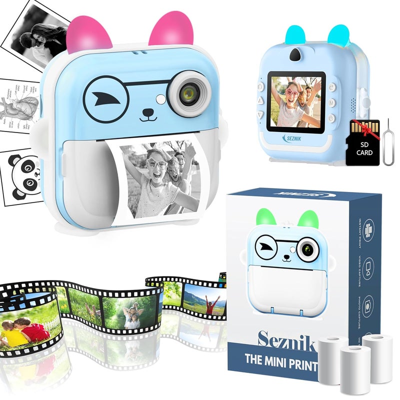 SEZNIK Mini Camera Printer, Click Photo Print, Inkless Bluetooth HD Print | Compatible with Android, iOS Mobile. Instant Print Pictures, Labels | 1 Year Warranty by SEZNIK (Mini-B40-Blue) - Image 1