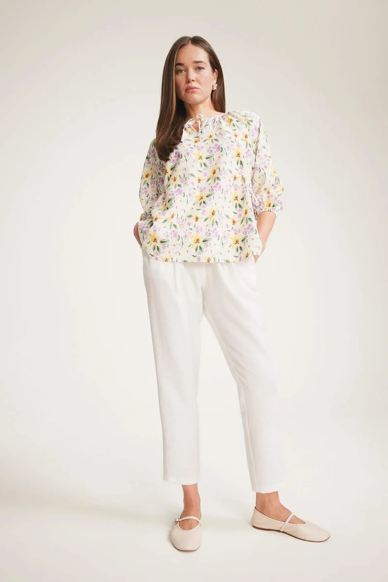 ديفاكتو Regular Fit Flap Collar Long Sleeve Blouse
