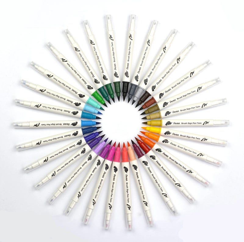 Pentel SESW30C-30 Brush Sign Pen Twin, 30 Colour Set, Fibre Tip Pens with Two Flexible Tips, Water-based Ink, Assorted, Pack of 30 - Image 3