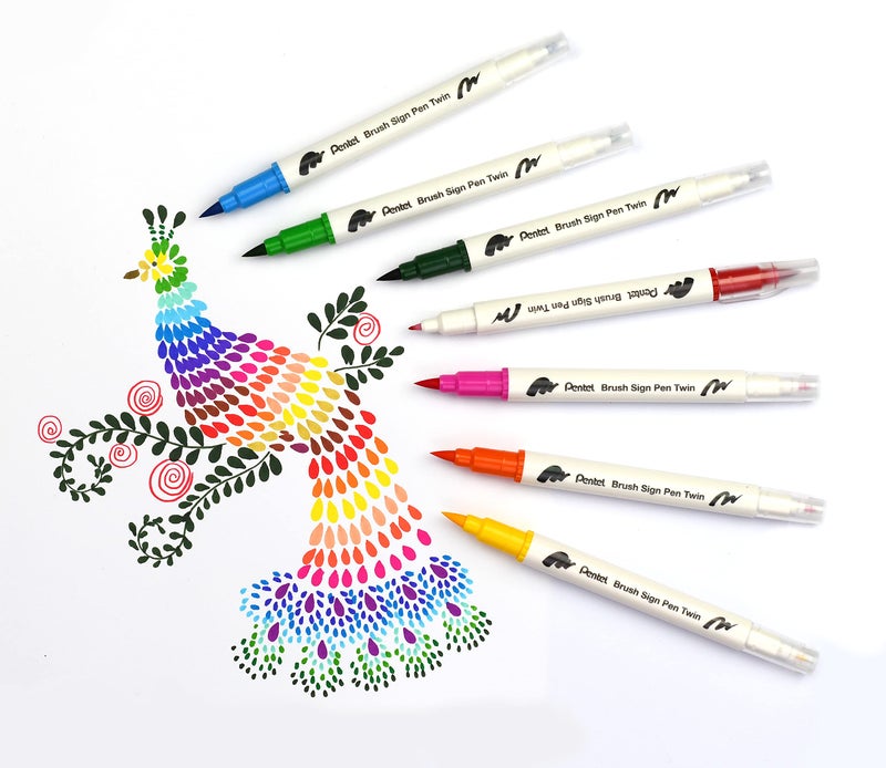 Pentel SESW30C-30 Brush Sign Pen Twin, 30 Colour Set, Fibre Tip Pens with Two Flexible Tips, Water-based Ink, Assorted, Pack of 30 - Image 5