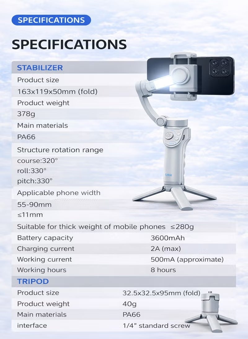 TOKQI M01 3-Axis Foldable Smartphone Gimbal Stabilizer with AI Tracking & LED Fill Light - Image 5