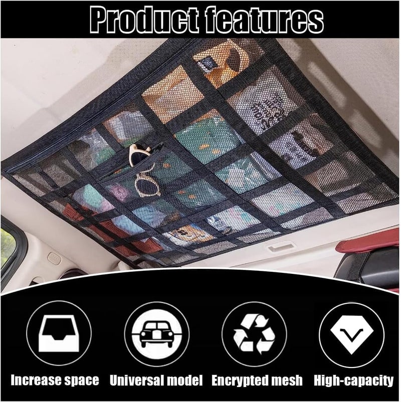 KASTWAVE Heavy Duty Car Ceiling Cargo Net Organizer 30"x21" - Double Layer Mesh Roof Storage Pocket for Cars, Trucks, SUVs - Universal Load Bearing Vehicle Interior Cargo Holder for Camping & Travel - Image 3