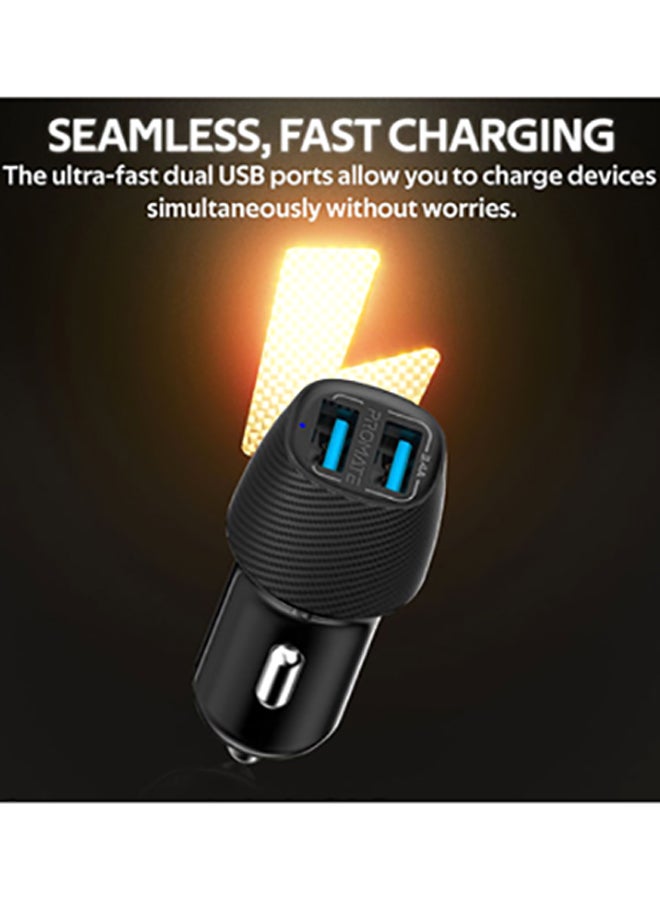 PROMATE Universal Compact 3.4A Fast Charging Car Adapter with Smart Output Compatible and Short Circuit Protection For Smartphones, Tablet, All USB Enabled Devices, VolTrip-Duo Black - Image 2