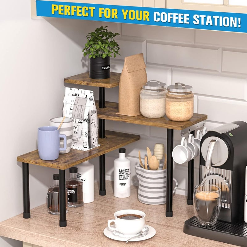 JayRex Countertop Organizer Organization, 3 Tier Moveable Corner Shelf for Kitchen, Bathroom, Spice Rack, Coffee Area, Over Sink, Dresser Table (Rustic Brown) - Image 3