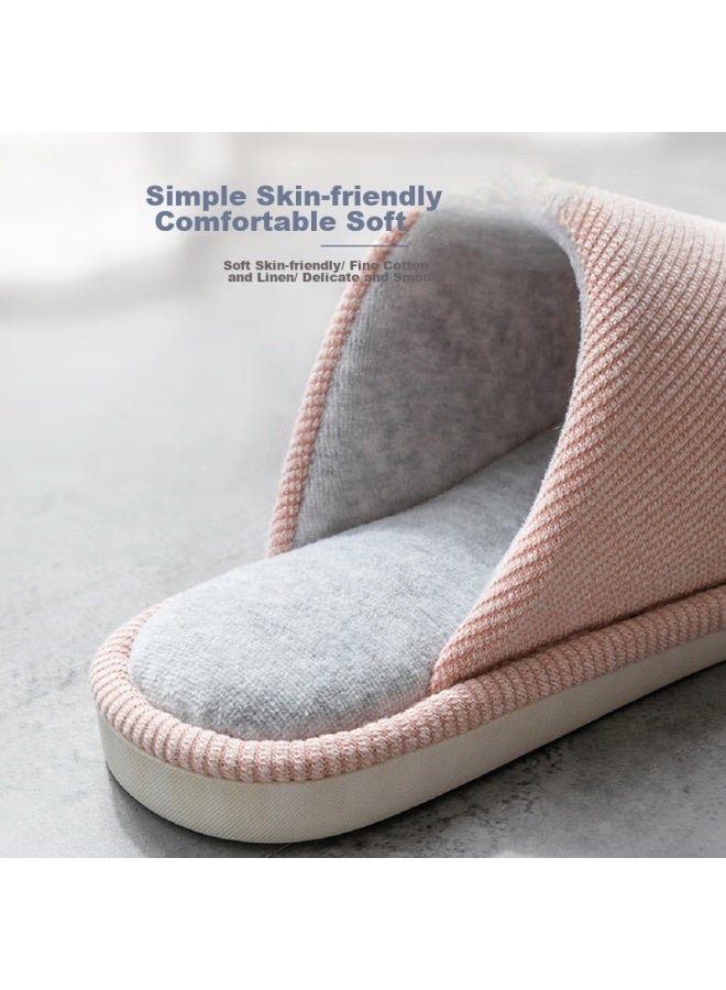 GUOLUOFEI Guoluofei Cotton And Linen Slippers For Women, Spring And Autumn Home Indoor Wooden Floor Couple Cotton Slippers For Men, All Seasons Pink, Size 38-39 - Image 4