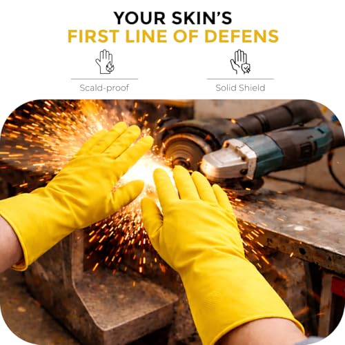 LADWA Premium Rubber Household Cleaning Gloves, Yellow and Red Color Reusable Waterproof Gloves for Kitchen Cleaning, Dishwashing, Gardening and Bathroom Use with Anti-Slip Grip (Pack of 1 Pair) - Image 5
