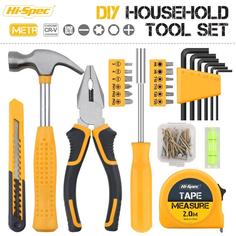 Hi-Spec Small Tool Box for Home and Office DIY, 25-Piece Yellow Mini Tool Kit Set for Basic Household Repairs in a Portable Toolbox Case. - Image 2