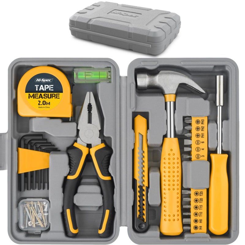 Hi-Spec Small Tool Box for Home and Office DIY, 25-Piece Yellow Mini Tool Kit Set for Basic Household Repairs in a Portable Toolbox Case. - Image 1