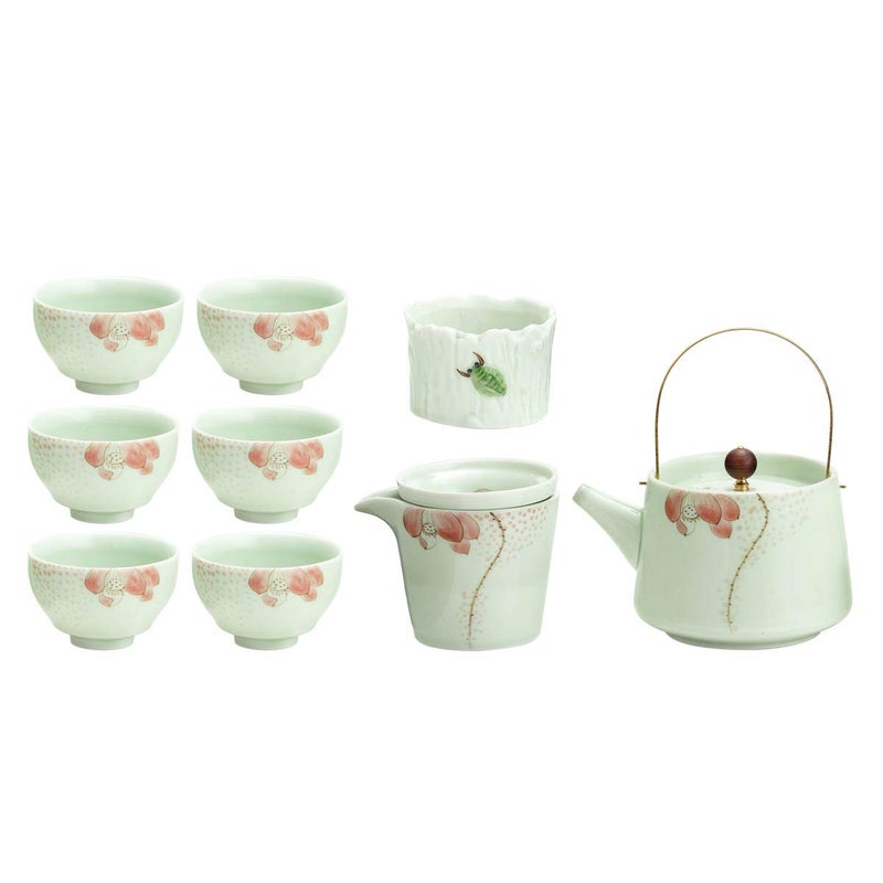 TJ Global ChineseJapanese Mint Green Porcelain Tea Set 100 Handmade Traditional Tea Ceremony Set with Teapots 6 Teacups Tea Strainer and Gongdao Mug