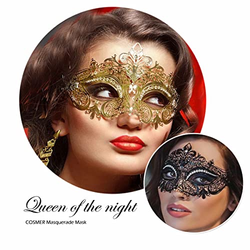 Cosmer Masquerade Mask for Women Shiny Laser Cut Metal Rhinestone Mask Party Porm Ball Mask (Gold Owl) - Image 3