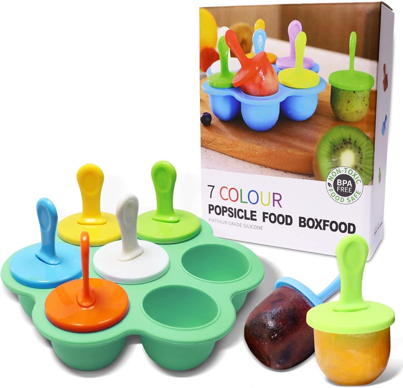 XoYoZo Silicone Popsicle Molds 7-cavity DIY Ice Pop Mold with Colorful Sticks For egg biting ice cream molds storage containers non stick cake molds(Mint Green) - Image 1