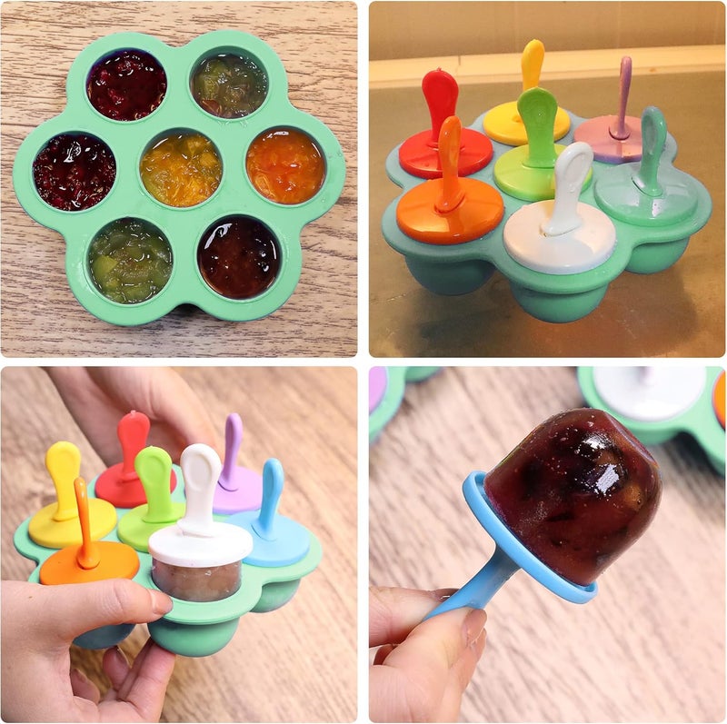 XoYoZo Silicone Popsicle Molds 7-cavity DIY Ice Pop Mold with Colorful Sticks For egg biting ice cream molds storage containers non stick cake molds(Mint Green) - Image 3
