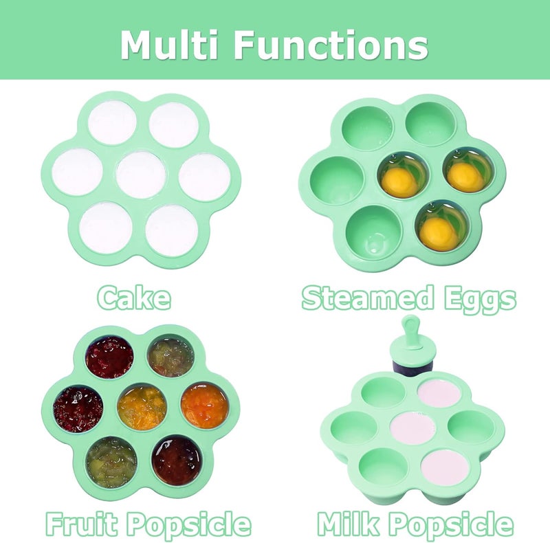 XoYoZo Silicone Popsicle Molds 7-cavity DIY Ice Pop Mold with Colorful Sticks For egg biting ice cream molds storage containers non stick cake molds(Mint Green) - Image 4