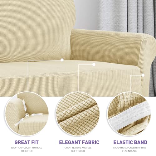ZNSAYOTX Super Stretch Couch Cover (72"-92") Universal Sofa Covers with Elastic Bottom, Dog Cat Pets Friendly Washable Furniture Protector Fitted Sofa Slipcovers Stay in Place (Beige, Sofa) - Image 3