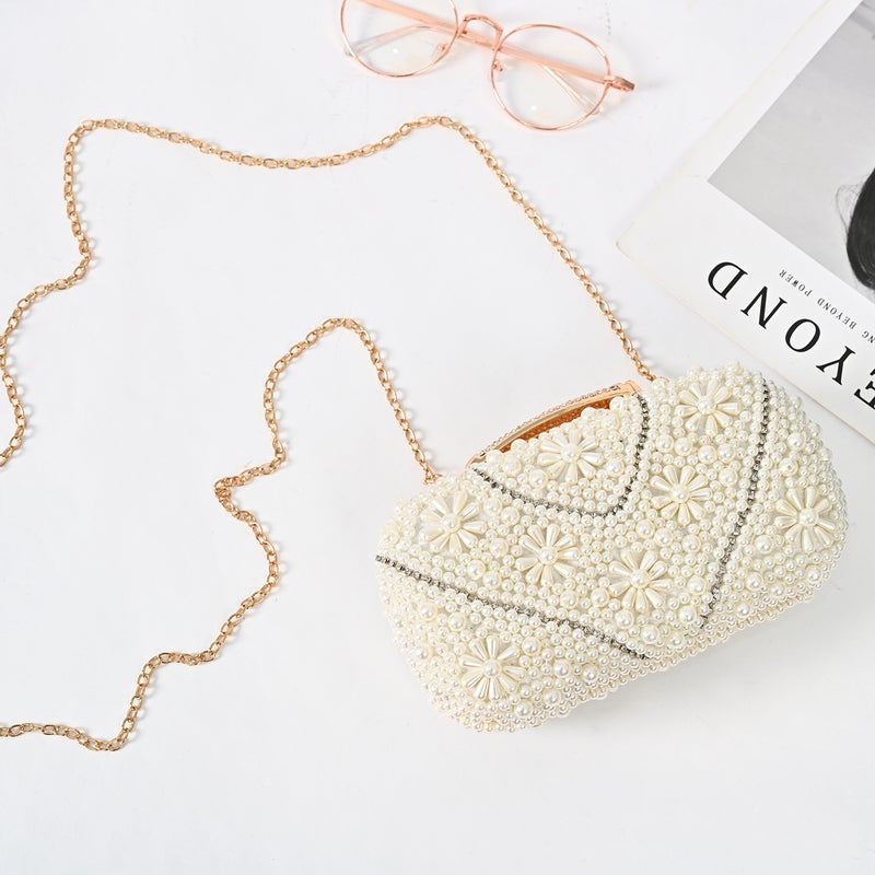 Pearl Flower Dress Bag Fresh Sweet Evening Bag Ladies Banquet Commuter Fashion Socialite Party Bag - Image 4