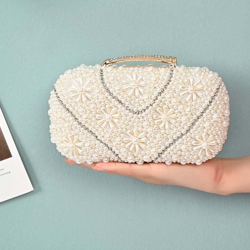 Pearl Flower Dress Bag Fresh Sweet Evening Bag Ladies Banquet Commuter Fashion Socialite Party Bag - Image 3