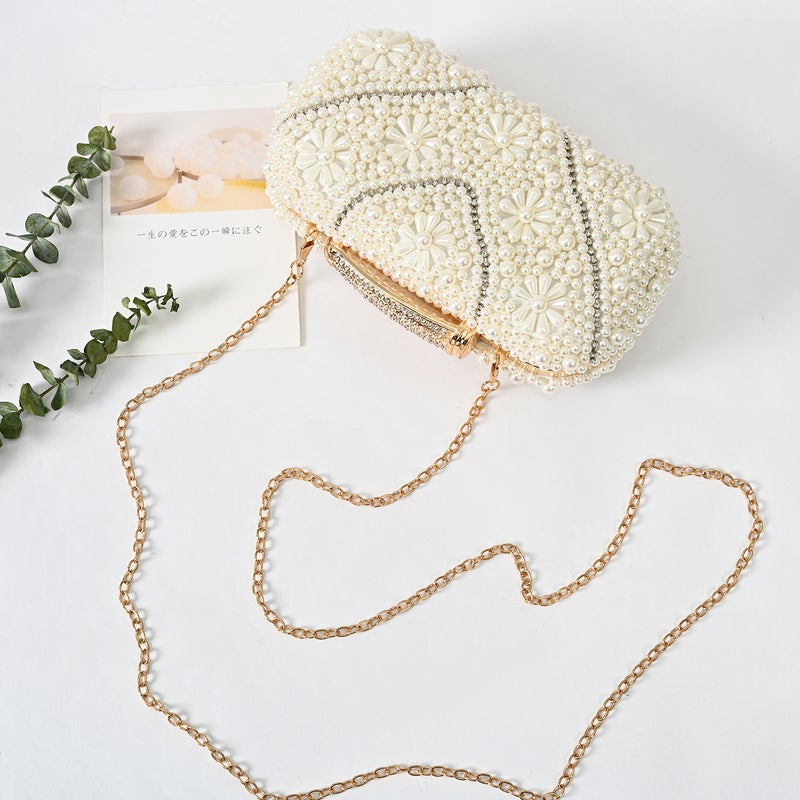 Pearl Flower Dress Bag Fresh Sweet Evening Bag Ladies Banquet Commuter Fashion Socialite Party Bag - Image 1