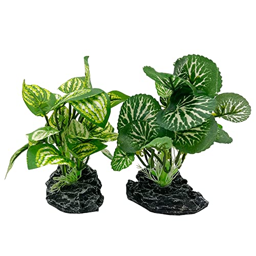 Smoothedo-Pets Aquarium Plants Betta Fish Tank Decorations 4inch/2pcs Soft Silk Artificial Plant Goldfish Waterscape Fish Hides Snake Tank/Reptiles Plants(A-2pcs Set/Green) - Image 1