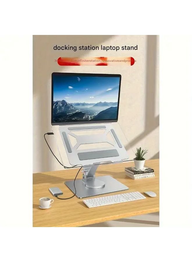 Tin Color Adjustable Laptop Stand 360 Rotating Base Foldable Ergonomic Desktop Riser - Image 4