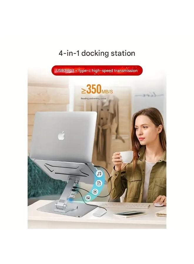 Tin Color Adjustable Laptop Stand 360 Rotating Base Foldable Ergonomic Desktop Riser - Image 5