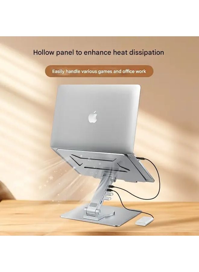 Tin Color Adjustable Laptop Stand 360 Rotating Base Foldable Ergonomic Desktop Riser - Image 3