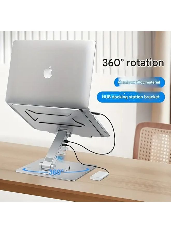 Tin Color Adjustable Laptop Stand 360 Rotating Base Foldable Ergonomic Desktop Riser - Image 2