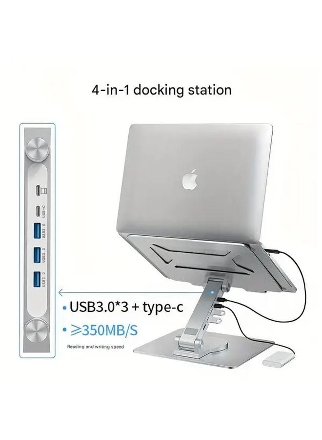Tin Color Adjustable Laptop Stand 360 Rotating Base Foldable Ergonomic Desktop Riser - Image 1