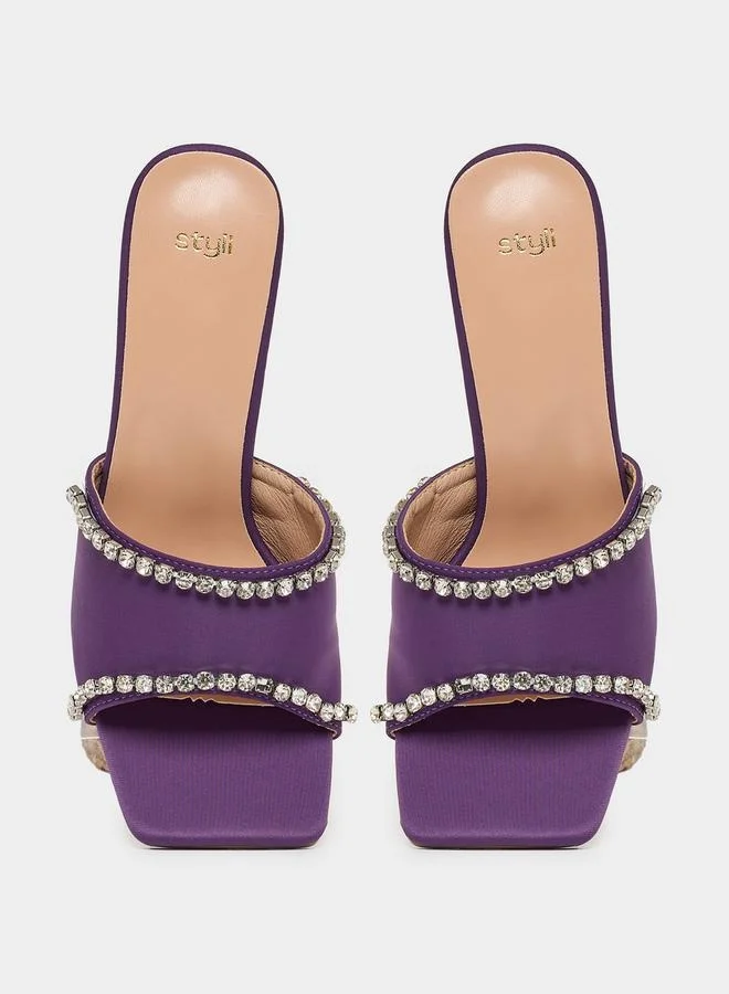 Styli Embellished Crystal Strap High Heel Sandals