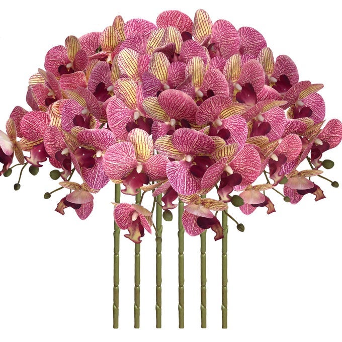 32 INCH ARTIFICIAL PHALAENOPSIS FLOWERS 6 PCS ARTIFICIAL ORCHID FLOWERS STEM PLANTS FOR HOME DCOR PURPLE DAPPLE