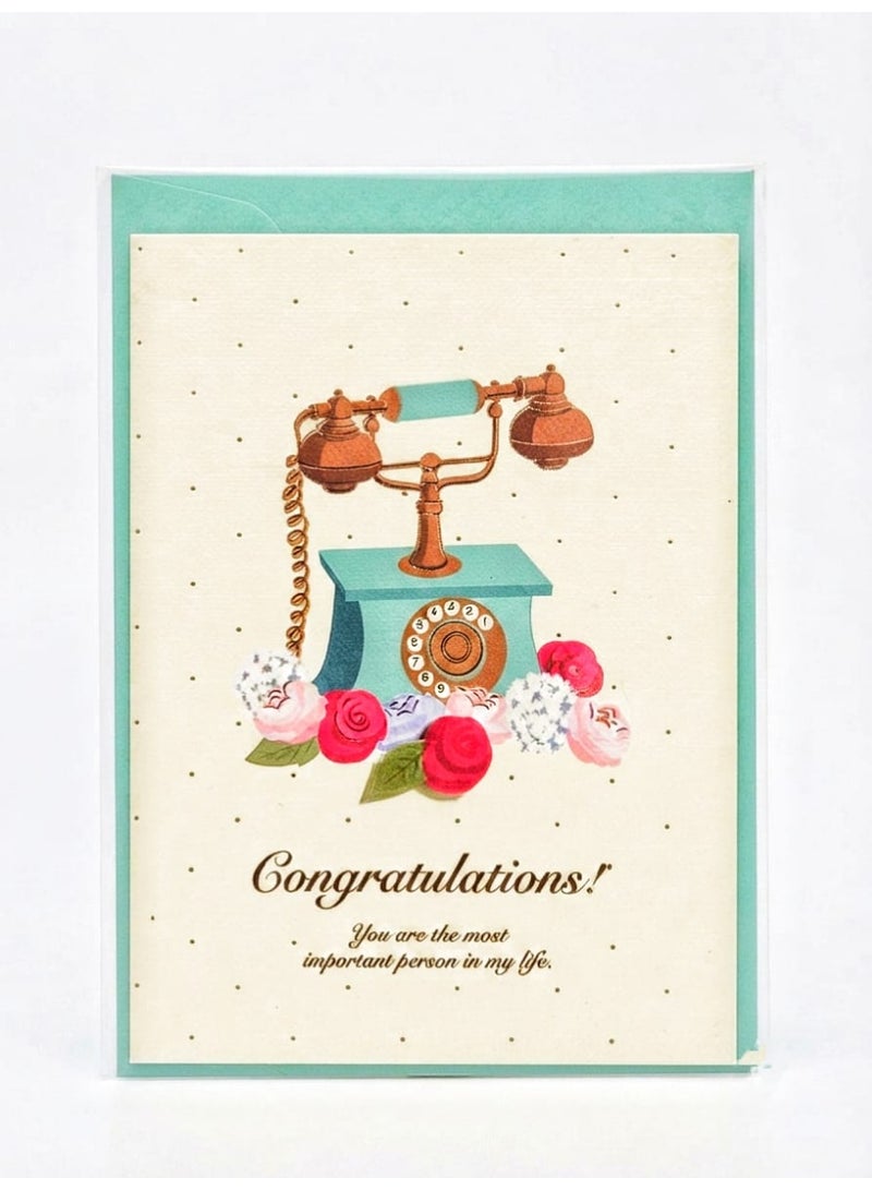 Greeting Card with Vintage Telephone & Flowers - Congratulations with envelope