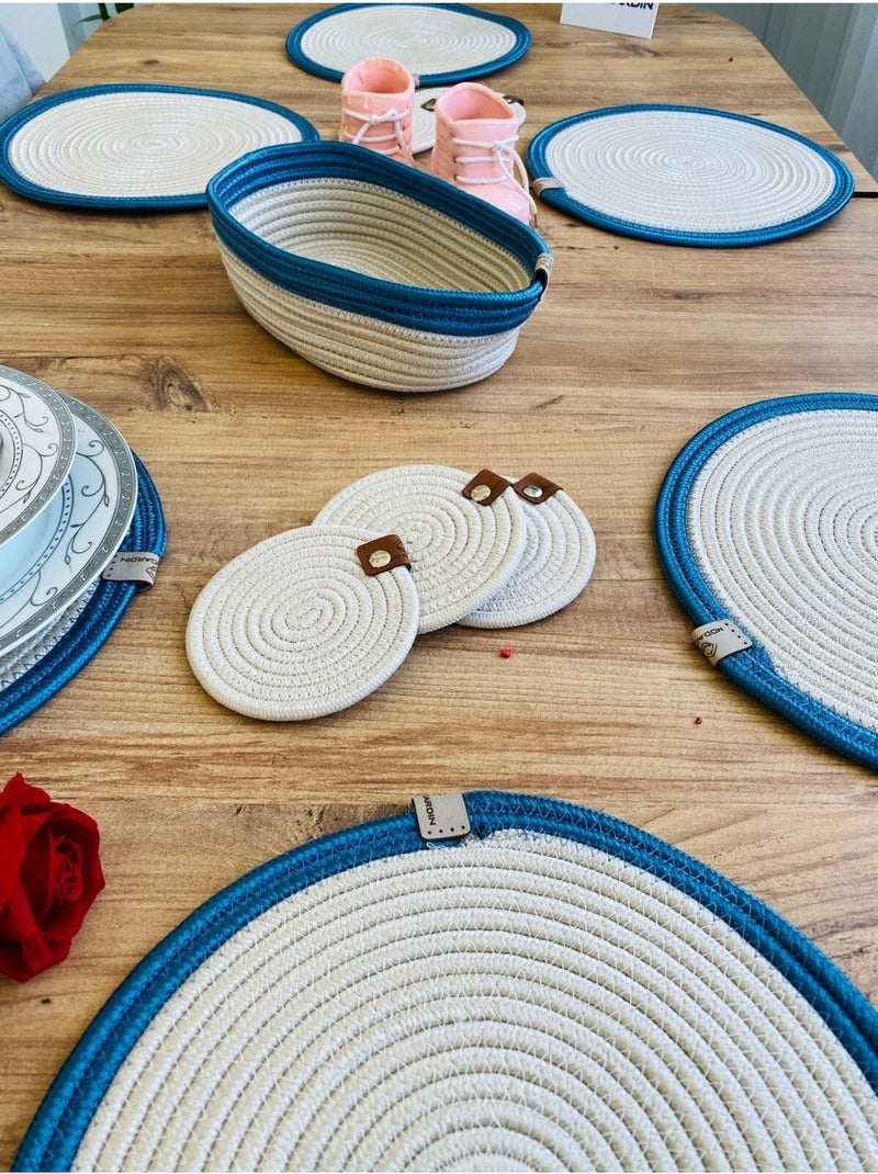 BDZ Leather Jute Wicker American Service Plate Coaster and Basket 13 Pieces