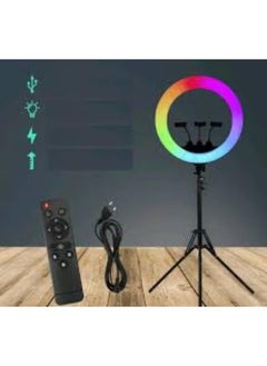 شوبي حلقة إضاءة LED MJ56 RGB مع حامل ثلاثي القوائم قابل للتعديل وحامل هاتف - إضاءة قابلة للتعتيم 26 سم للتصوير الفوتوغرافي والمكياج والتدوين بالفيديو والبث المباشر 