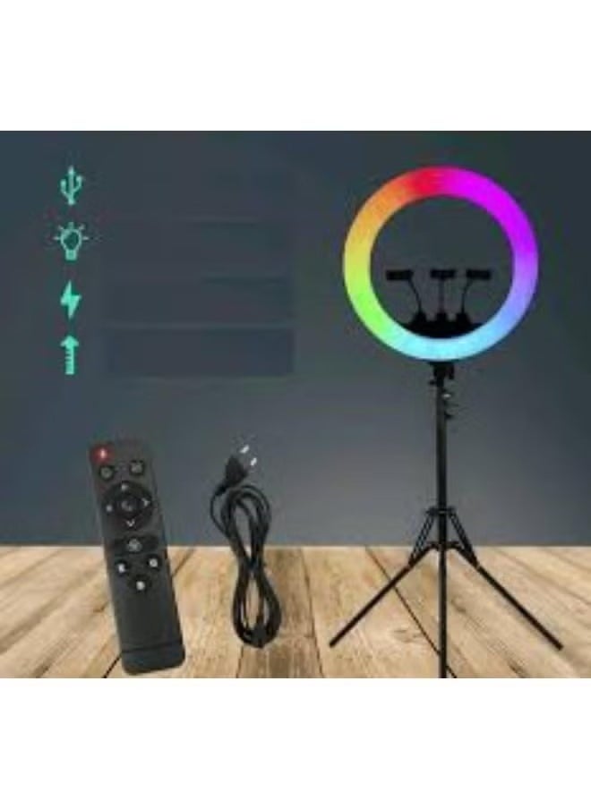شوبي حلقة إضاءة LED MJ56 RGB مع حامل ثلاثي القوائم قابل للتعديل وحامل هاتف - إضاءة قابلة للتعتيم 26 سم للتصوير الفوتوغرافي والمكياج والتدوين بالفيديو والبث المباشر 