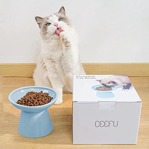 CEEFU Extra Wide Elevated Ceramic Cat Food Bowl - 6.2" Shallow Dish for Whisker Fatigue Relief, 5" Height for Easy Feeding, Lead & Cadmium Free, Durable Raised Cat Food Bowls, Blue - Image 5