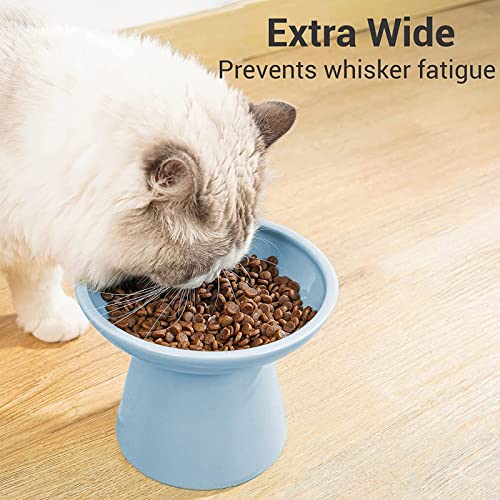 CEEFU Extra Wide Elevated Ceramic Cat Food Bowl - 6.2" Shallow Dish for Whisker Fatigue Relief, 5" Height for Easy Feeding, Lead & Cadmium Free, Durable Raised Cat Food Bowls, Blue - Image 2