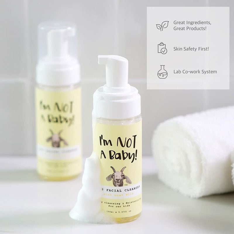 I'm NOT A Baby! Kids Face Wash Facial Cleanser â€“ Gentle Goat Milk Formula for Sensitive Skin, Deep Hydration, Tear-Free, Hypoallergenic & Nourishing Care, 5.07 Fl oz (1) - Image 4