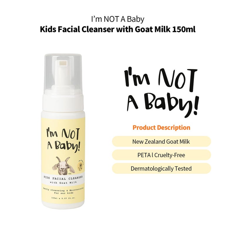 I'm NOT A Baby! Kids Face Wash Facial Cleanser â€“ Gentle Goat Milk Formula for Sensitive Skin, Deep Hydration, Tear-Free, Hypoallergenic & Nourishing Care, 5.07 Fl oz (1) - Image 3