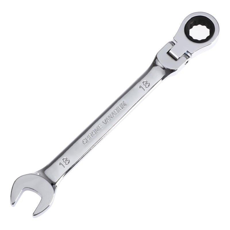 Pilida 18mm Ratcheting Combination Wrench 12 Point Metric Flex Head Gear Wrench Rachet Box End Spanner 72 Teeth Chrome Vanadium Steel