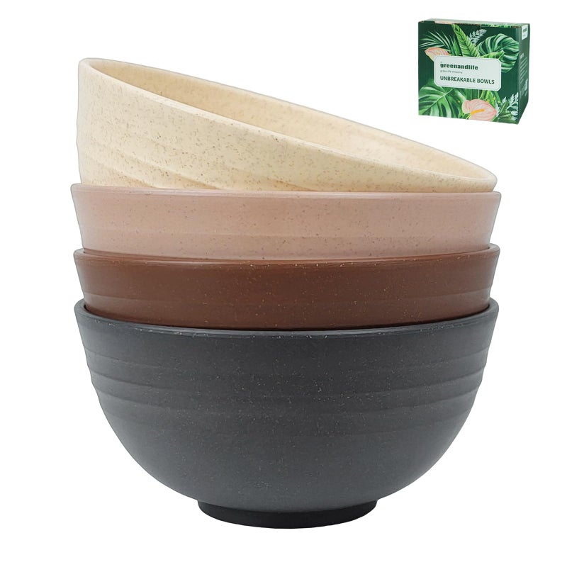 greenandlife 24oz/4PCS Wheat Straw Cereal Bowls, Lightweight Unbreakable Noodle Fruit Soup Rice Bowls Dishwasher Microwave Safe Bowl Sets, Non-toxin, BPA Free, Earth Tone - Image 1