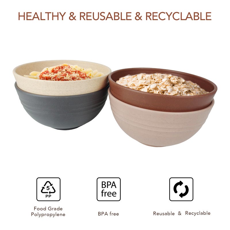 greenandlife 24oz/4PCS Wheat Straw Cereal Bowls, Lightweight Unbreakable Noodle Fruit Soup Rice Bowls Dishwasher Microwave Safe Bowl Sets, Non-toxin, BPA Free, Earth Tone - Image 5