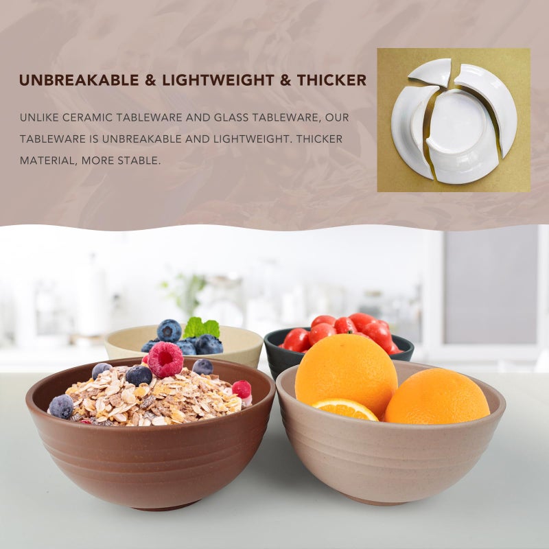 greenandlife 24oz/4PCS Wheat Straw Cereal Bowls, Lightweight Unbreakable Noodle Fruit Soup Rice Bowls Dishwasher Microwave Safe Bowl Sets, Non-toxin, BPA Free, Earth Tone - Image 3