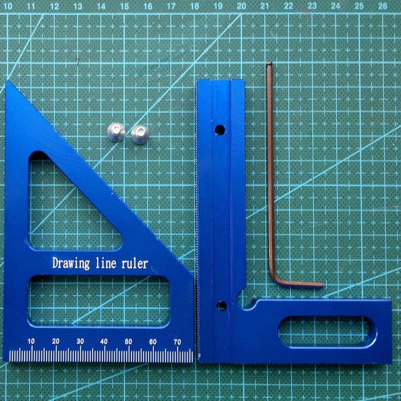 woobles Woodworking Ruler High Precision Woodworking Square Layout Measuring Tool Square Layout Miter Triangle Ruler 45 Degree 90 Degree Metric Gauge(Blue) - Image 2