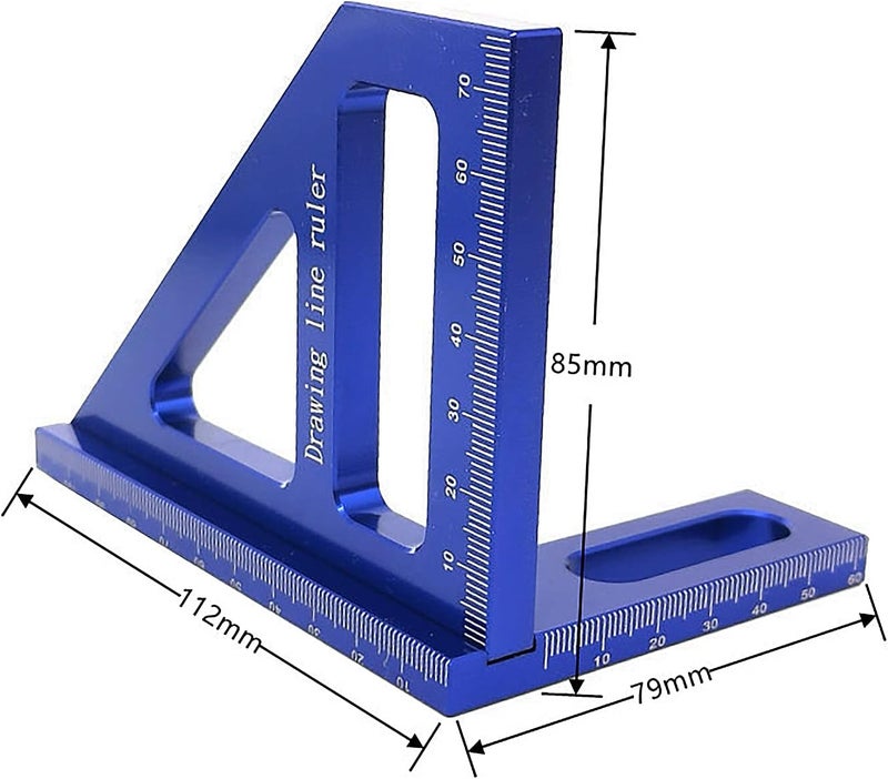 woobles Woodworking Ruler High Precision Woodworking Square Layout Measuring Tool Square Layout Miter Triangle Ruler 45 Degree 90 Degree Metric Gauge(Blue) - Image 3