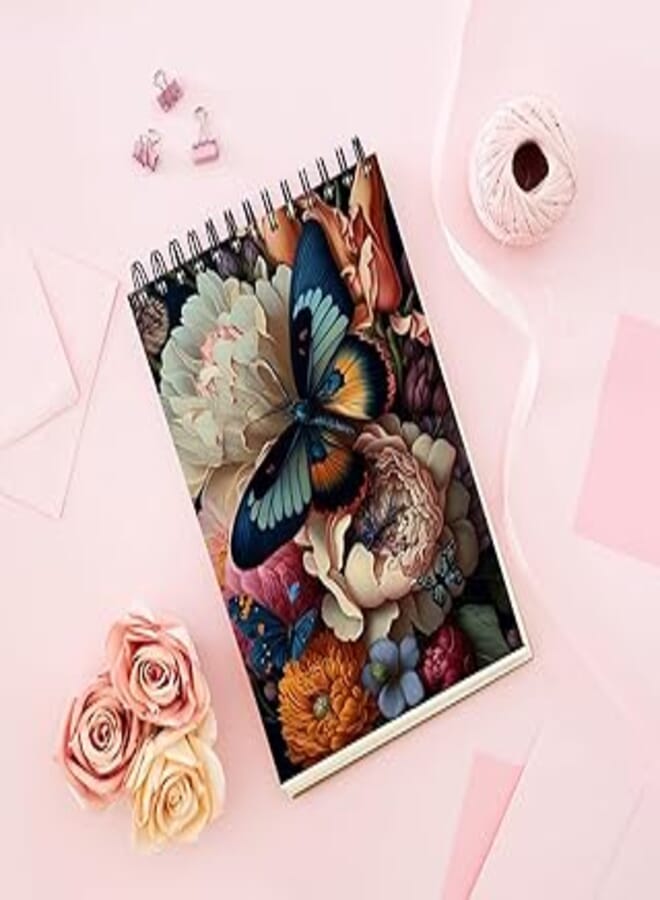 Notebook With Trendy design - Colorful flowers and lots of butterflies
