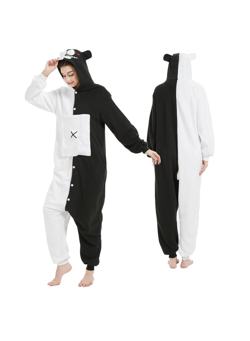 Luckam Adult Stitch Onesie Pajamas Cartoon Bear Animal Bodysuit Cosplay Costumes Uni Teenagers Party Wear Costume Black and White Sleepwear Loose Size M - Image 2