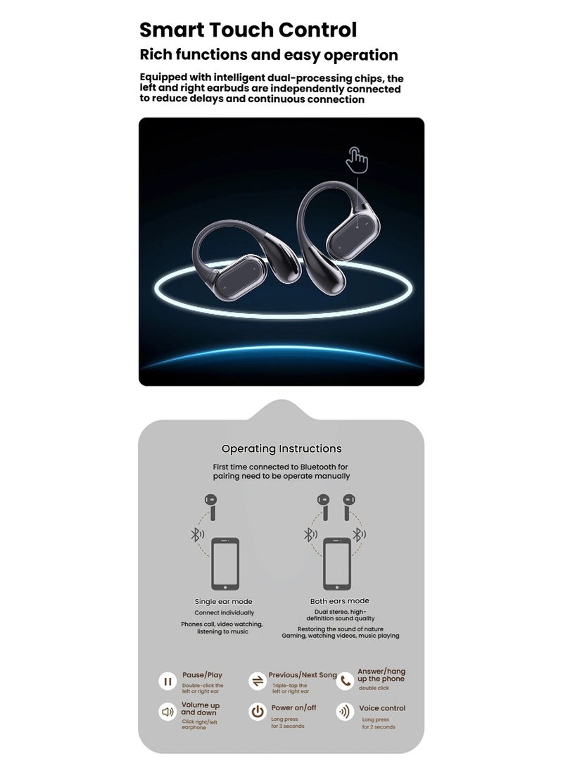 True Wireless Bluetooth 5.4  LED On-ear Open-Ear Earbuds Earphones with Charging Case, OWS Ear Hook Open Ear Bluetooth Ear-hook, Sports Earphones Earbuds with Charger, Work Office Business Casual Home Sports Gym Outdoor - Image 5