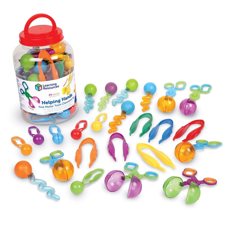 Learning Resources Helping Hands Fine Motor Tools Classroom Set,24 Pieces, Ages 3+, fine motor skills, teacher resources for classroom, sensory toys for toddlers, Scoopers and Tweezers toys - Image 1