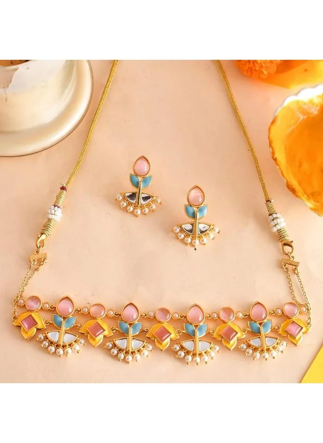 VOYLLA Forever More Yellow Blue Choker Necklace Set