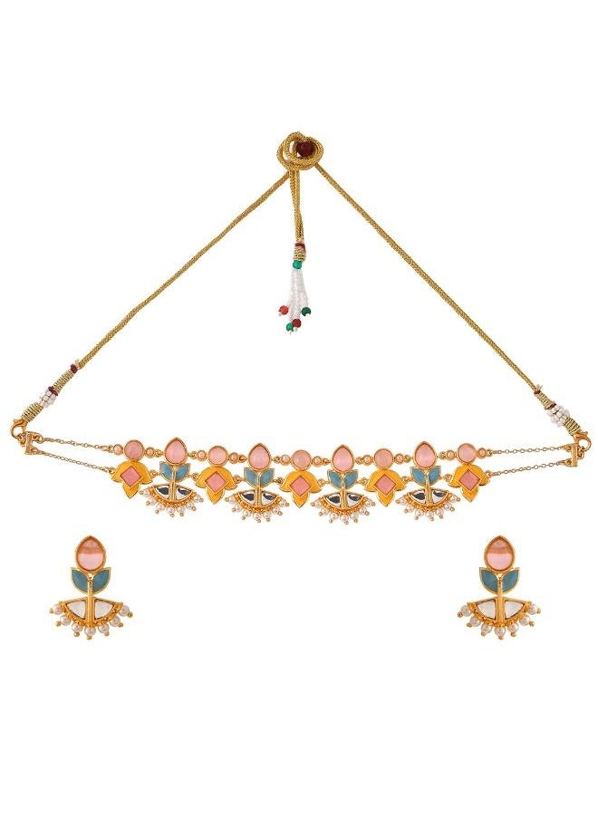 VOYLLA Forever More Yellow Blue Choker Necklace Set  - Image 2